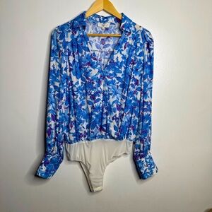 Entro Blue Long Sleeve Floral Bodysuit